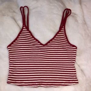 Red & White Striped Crop Tank Top